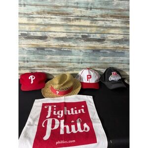 Vintage Lot MLB Philadelphia Phillies Hat Lot of 4 Caps 1 Towel OSFM EUC 2009 NL